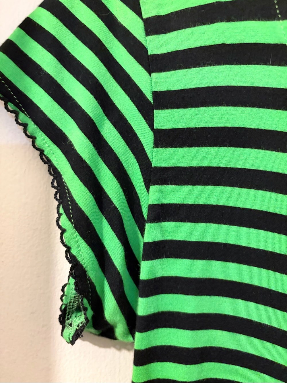 Sourpuss- size XXL- well loved slime green/black striped top w/bow. GUC - Picture 4 of 5